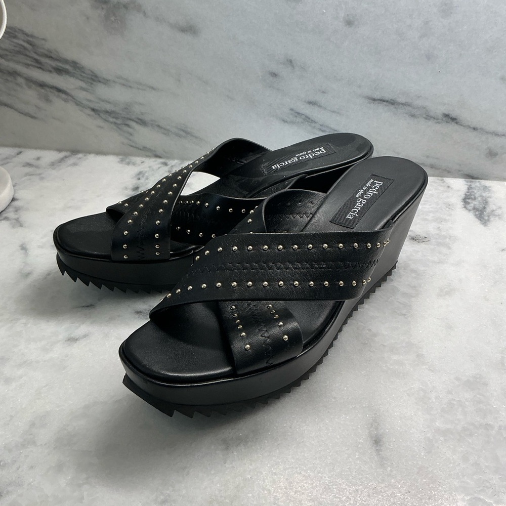 Pedro Garcia Black Studded Wedge Sandals